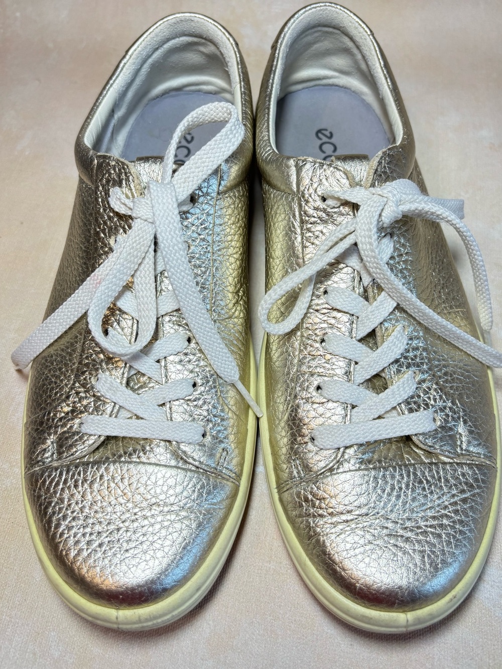 Ecco Soft 7 Gold Metallic Sneakers, size 40 Leather Lace-Up Sneakers - Women